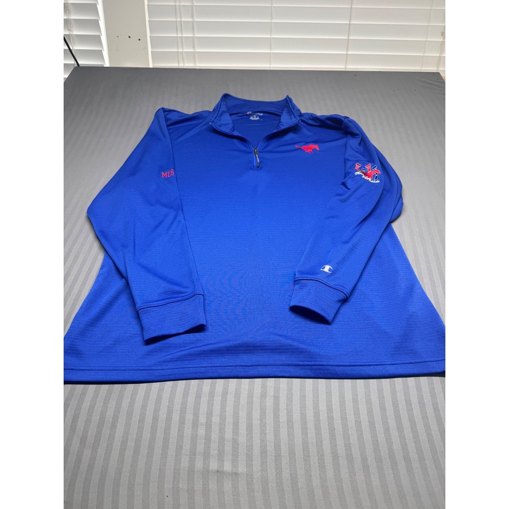 Champion SMU Mustangs Quarter Zip Pullover Mens 2XL Blue Performance Shirt